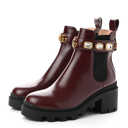 Gucci Calfskin Crystal GG Trip Chelsea Ankle Boots 36 Maroon 3 of 9