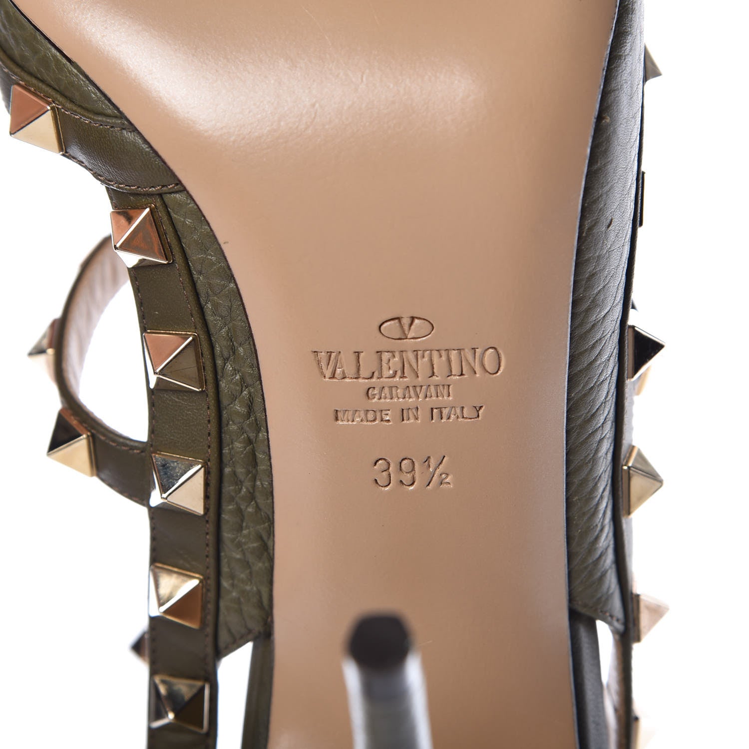 Valentino Garavani Pebbled Calfskin Rockstud Ankle Strap Pumps 39.5 Army Green 6 of 7