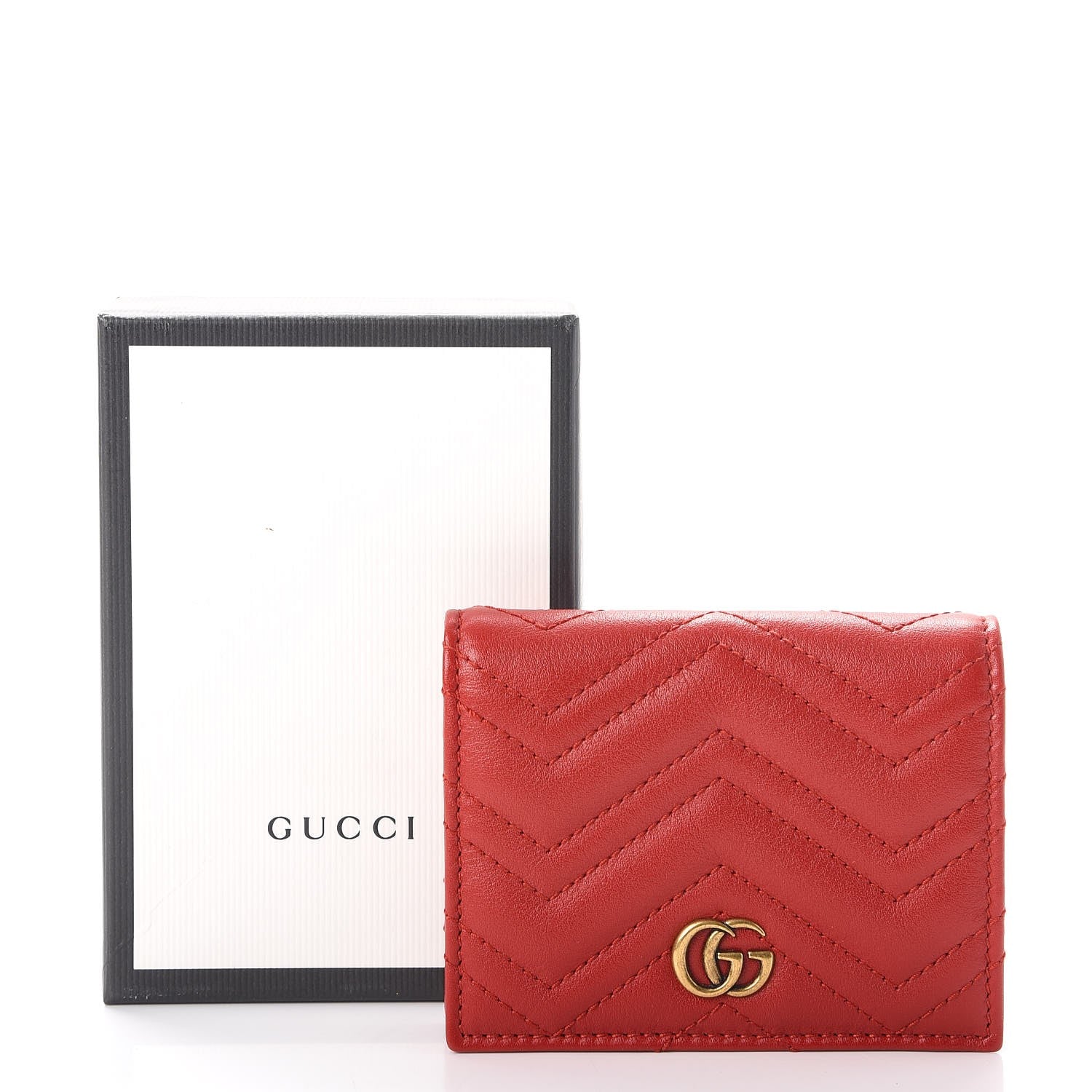 Gucci Calfskin Matelasse GG Marmont Card Case Hibiscus Red 9 of 9