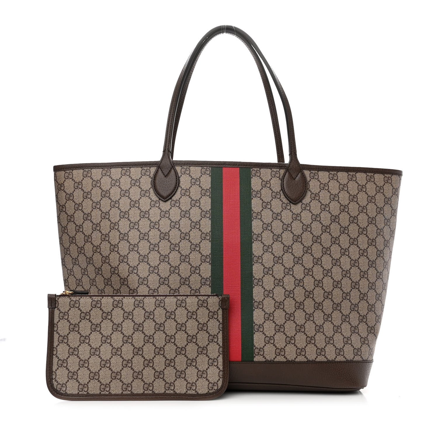 GG Supreme Monogram Textured Dollar Calfskin Web Large Ophidia Tote Beige Ebony New Acero