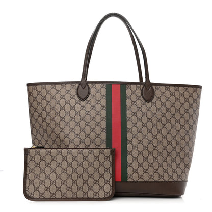 Gucci GG Supreme Monogram Textured Dollar Calfskin Web Large Ophidia Tote Beige Ebony New Acero 1 of 11