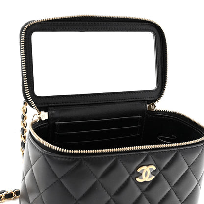 Chanel Lambskin Quilted Metal Small Top Handle Vanity Case With Chain Black 9 of 19