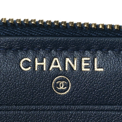 Chanel Lurex Canvas Medium Deauville Zip Around Wallet Navy Blue Gold 6 of 11