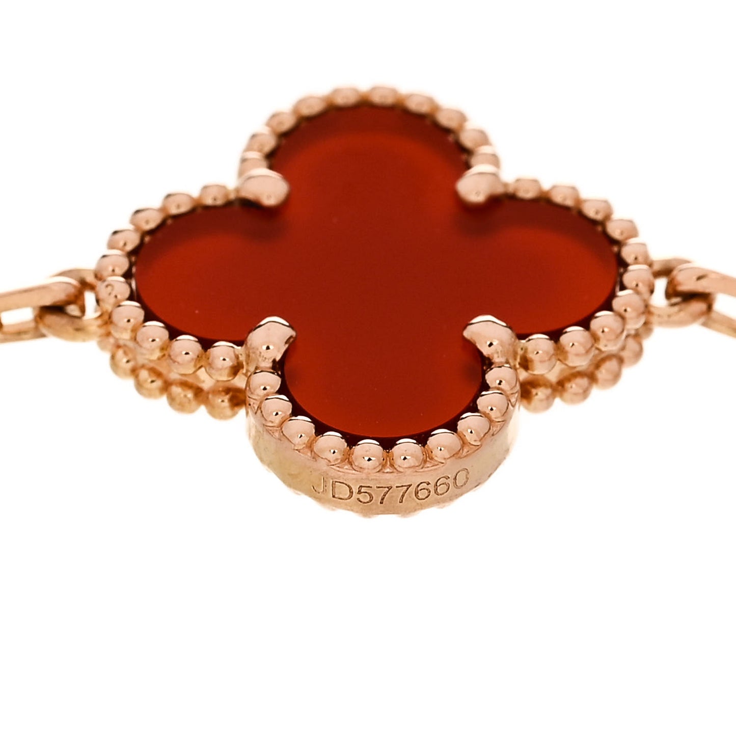 18K Rose Gold Carnelian 5 Motifs Guilloche Vintage Alhambra Bracelet