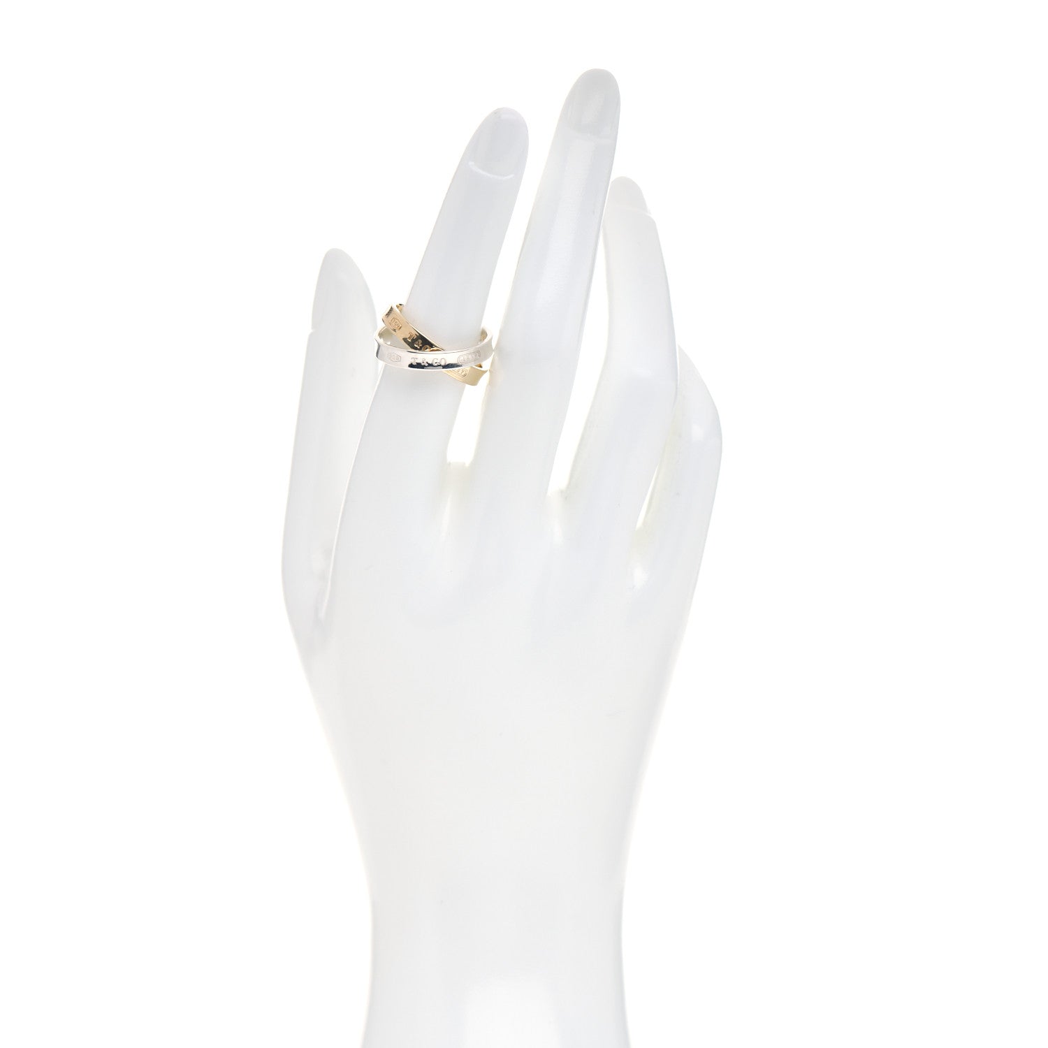 Tiffany Sterling Silver 18K Yellow Gold 1837 Interlocking Circles Ring 54 7 2 of 4