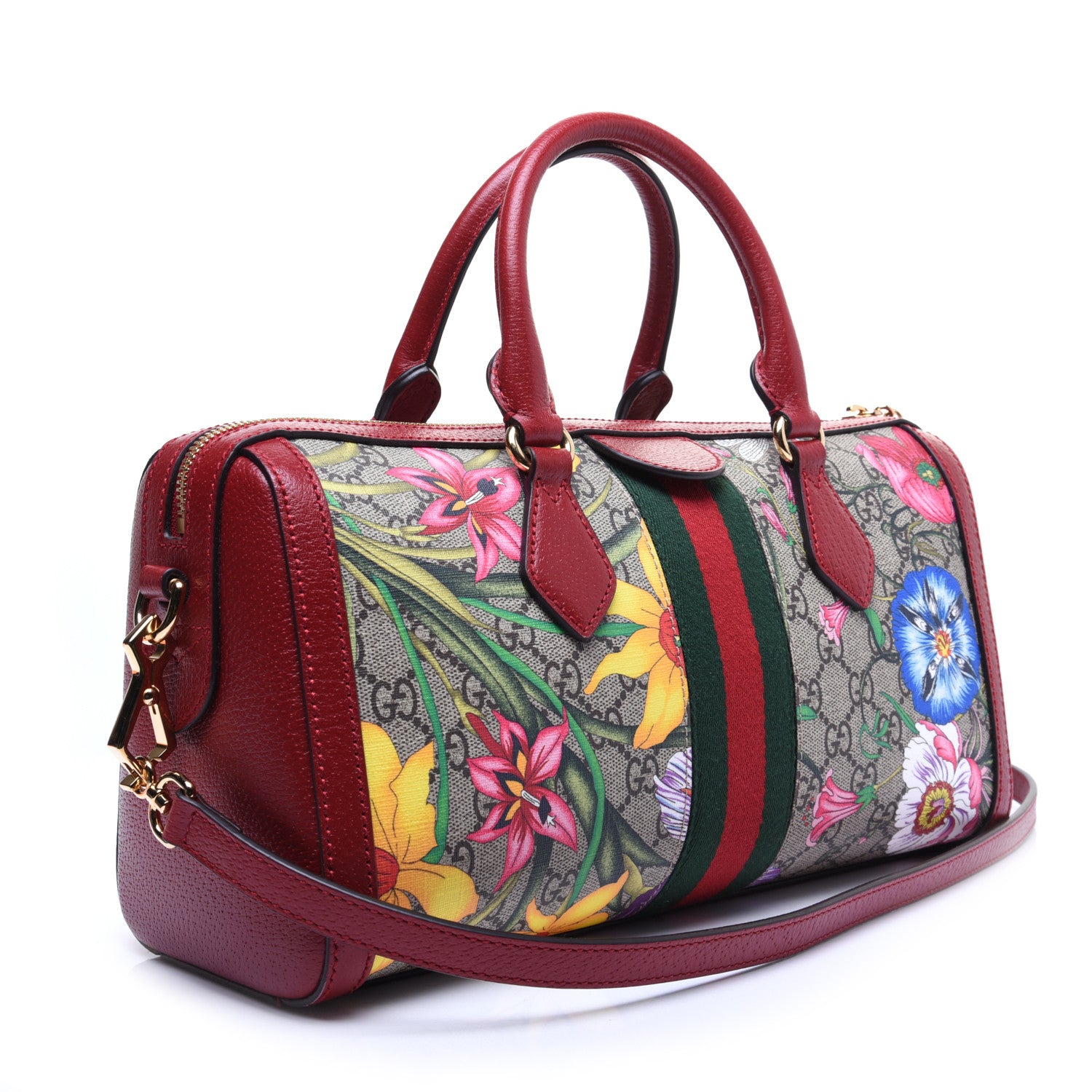 Gucci GG Supreme Monogram Flora Web Medium Ophidia Boston Red 3 of 18