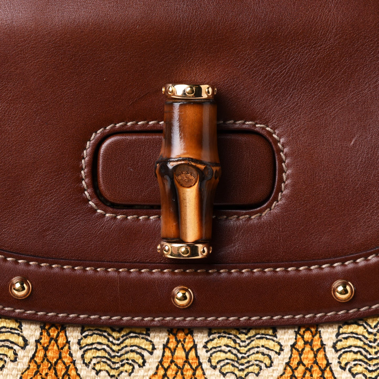 Canvas Pigna Print Peggy Bamboo Top Handle Bag Brown
