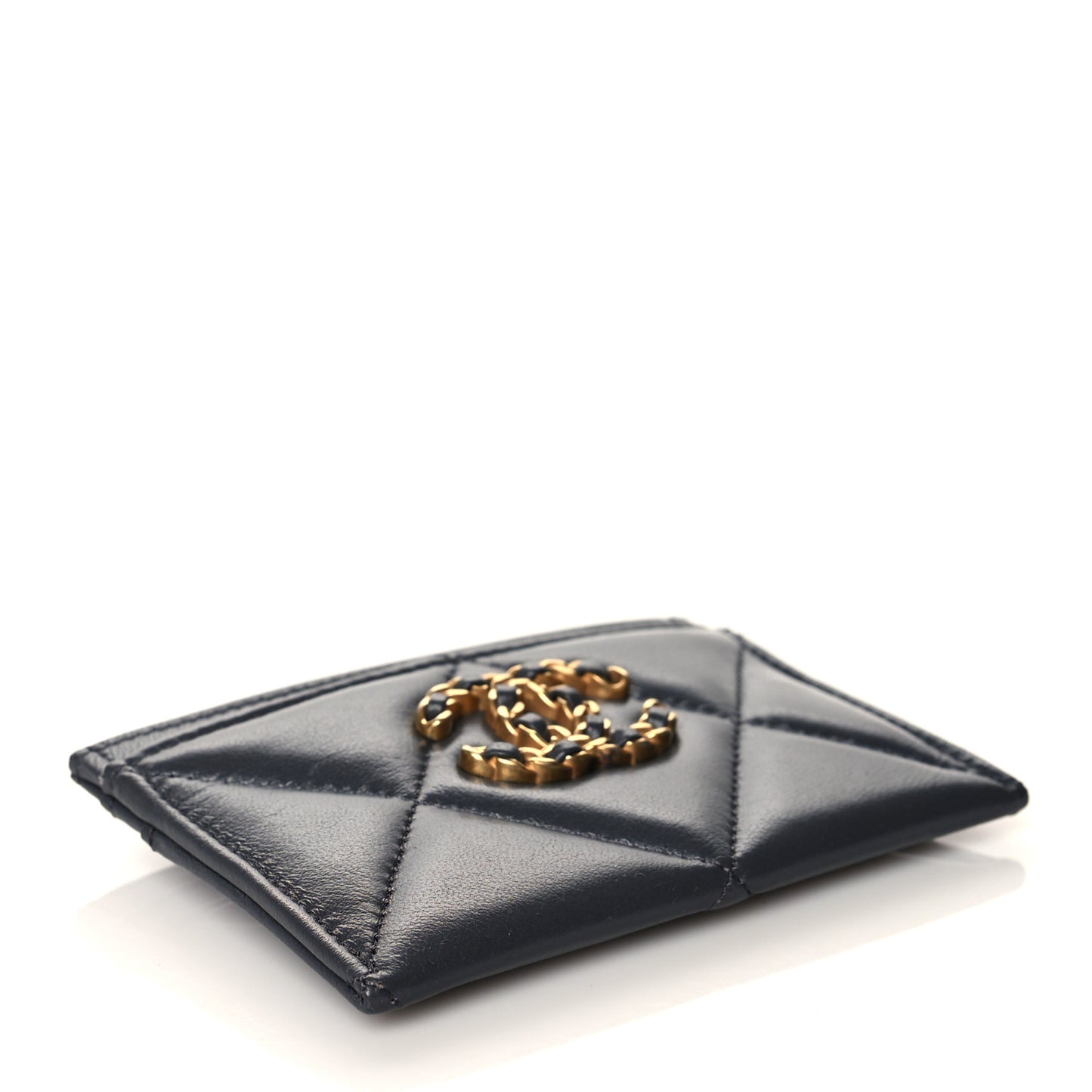 Lambskin Quilted Chanel 19 Card Holder Dark Grey