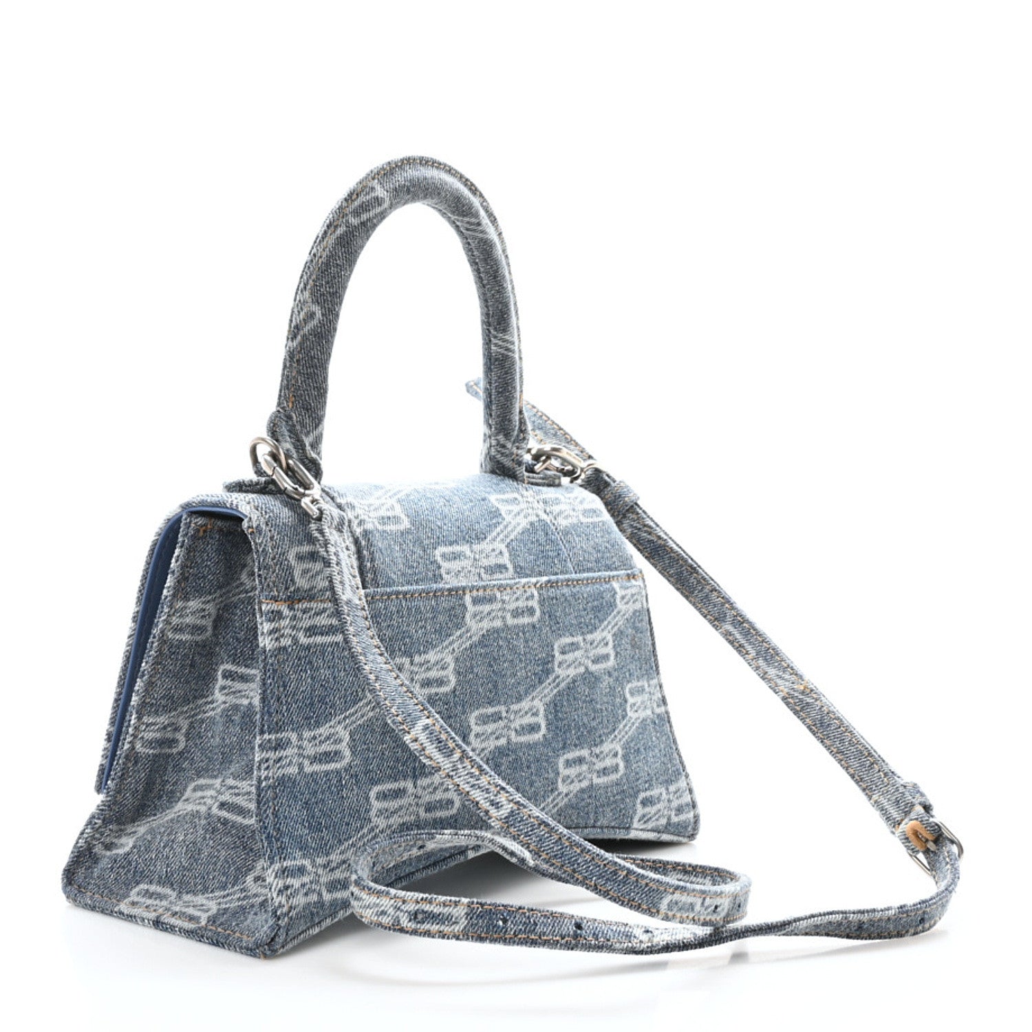 Balenciaga Denim BB Monogram Small Hourglass Top Handle Bag Blue 3 of 10