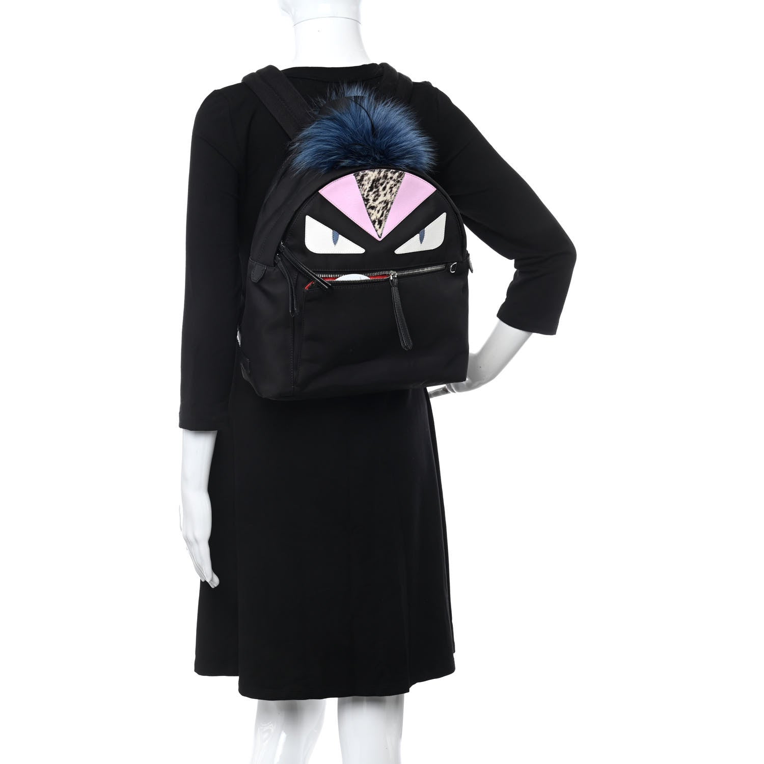 Fendi Nylon Vitello Fox Goat Fur Monster Eyes Mini Backpack Black Multicolor Sky 2 of 12