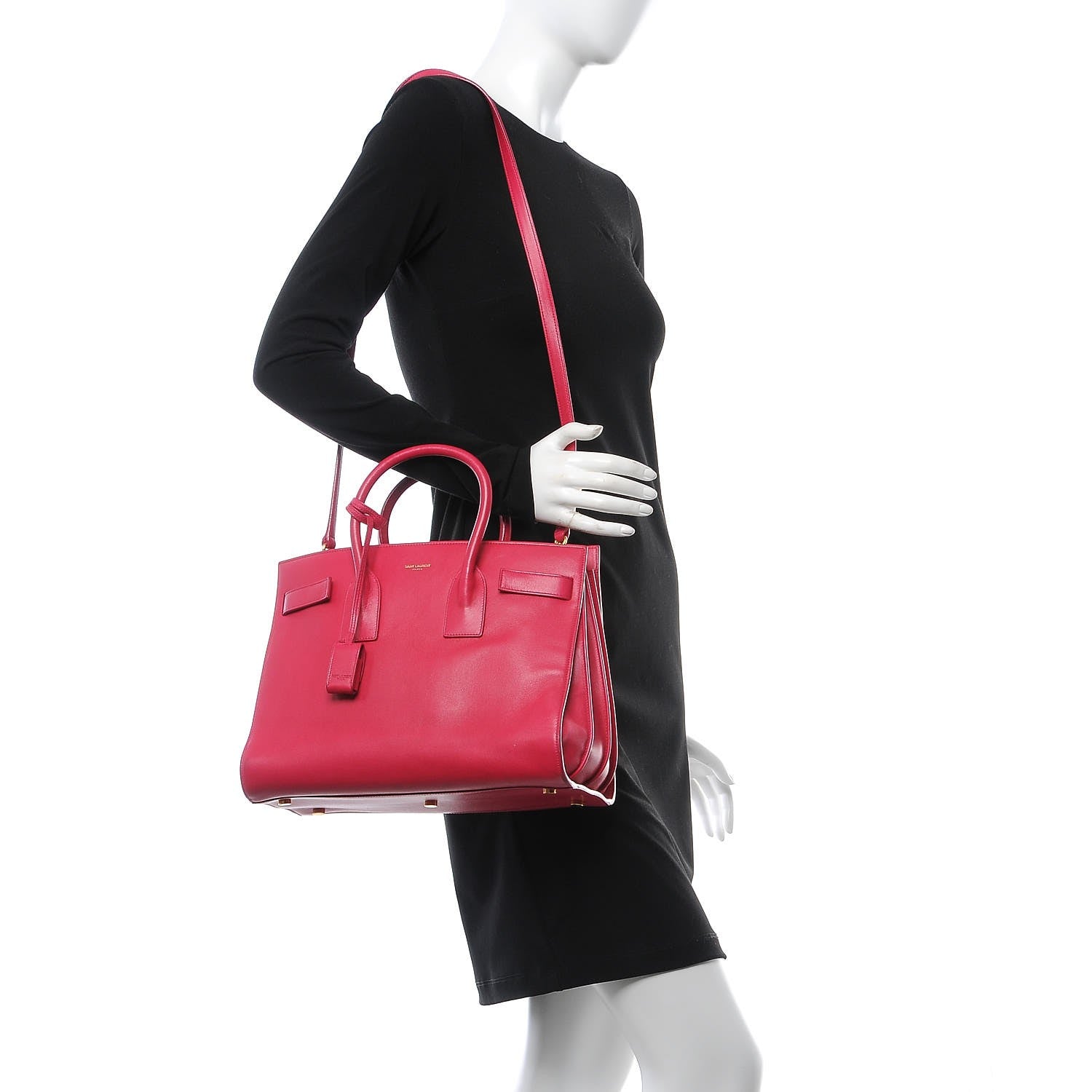 Saint Laurent Calfskin Small Sac De Jour Lipstick Fuchsia 2 of 16