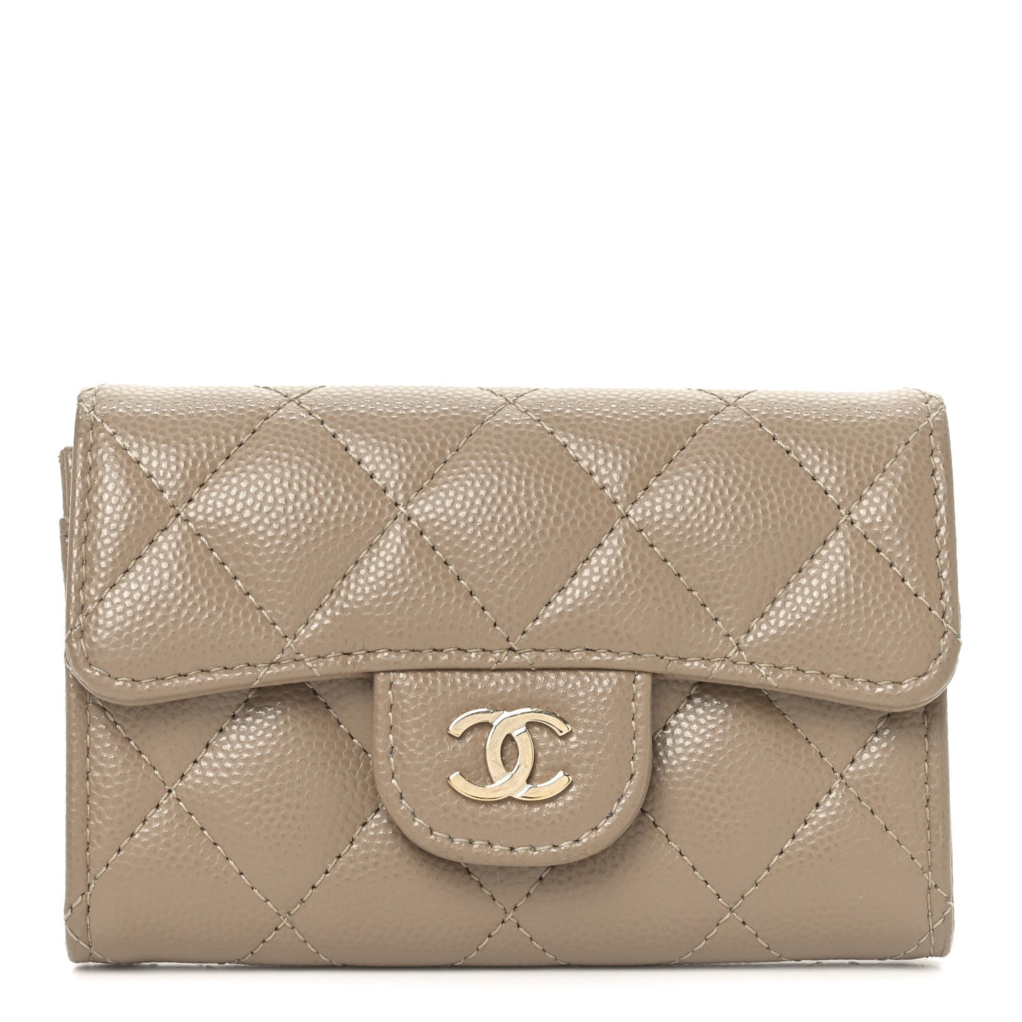 Caviar Quilted Flap Card Holder Wallet Beige
