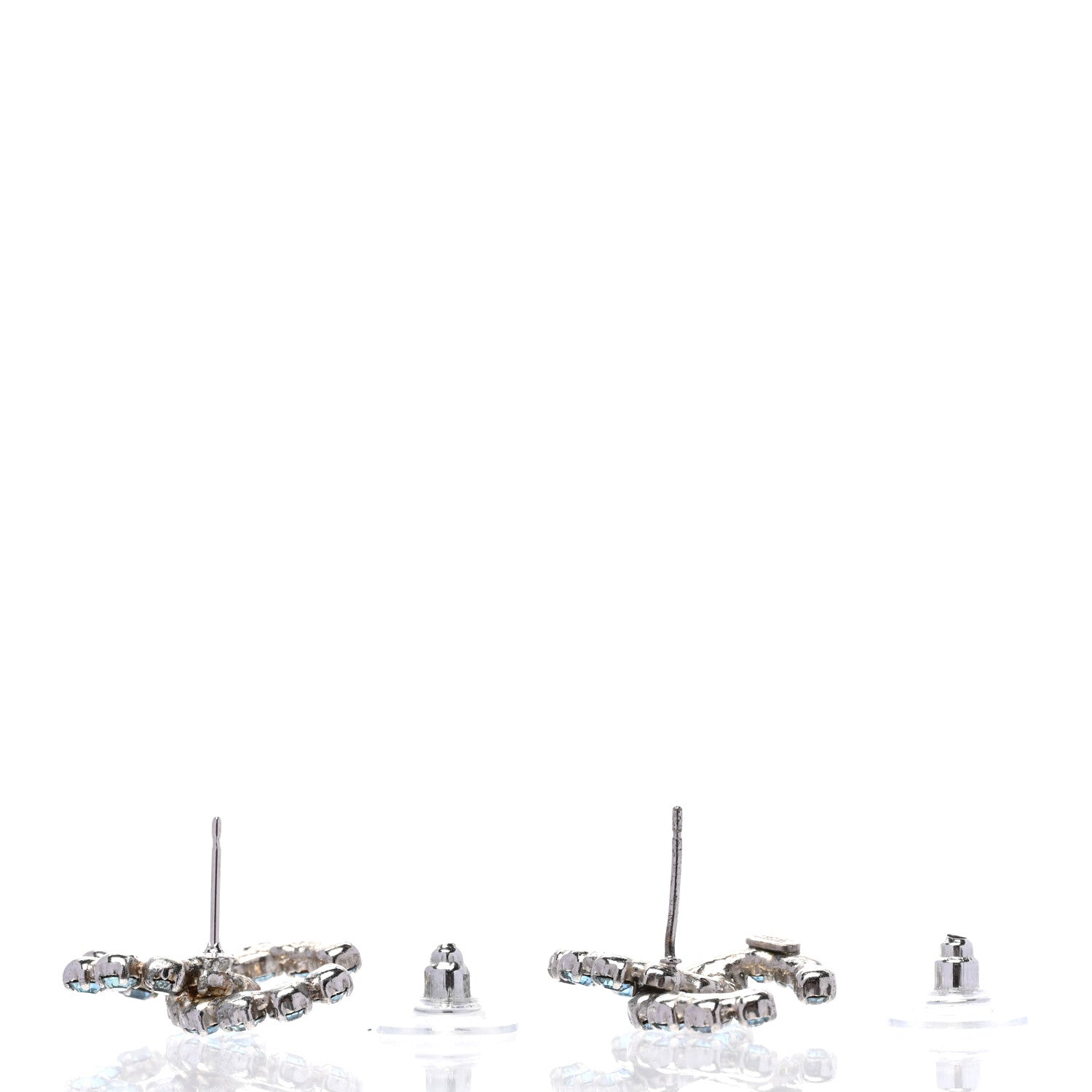 Chanel Crystal CC Earrings Silver Blue 3 of 5