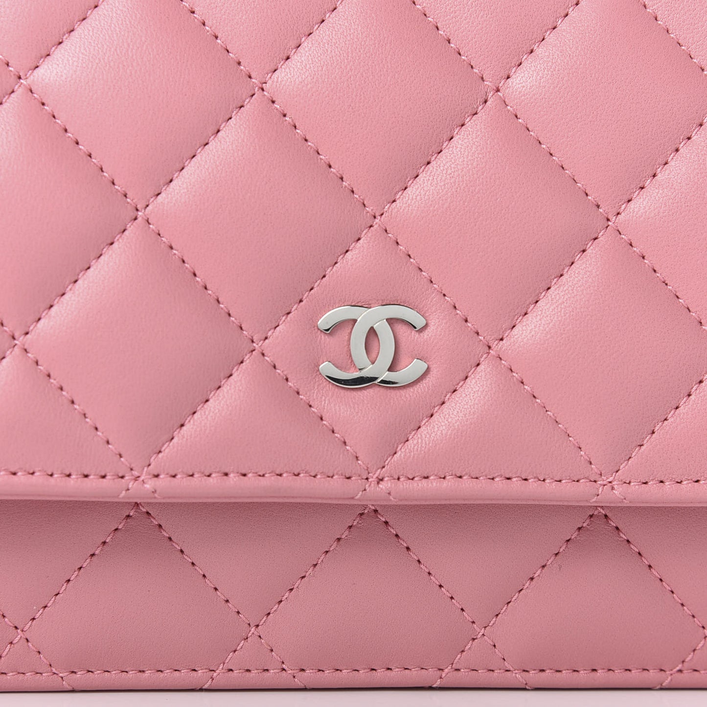 Lambskin Quilted Wallet On Chain WOC Pink