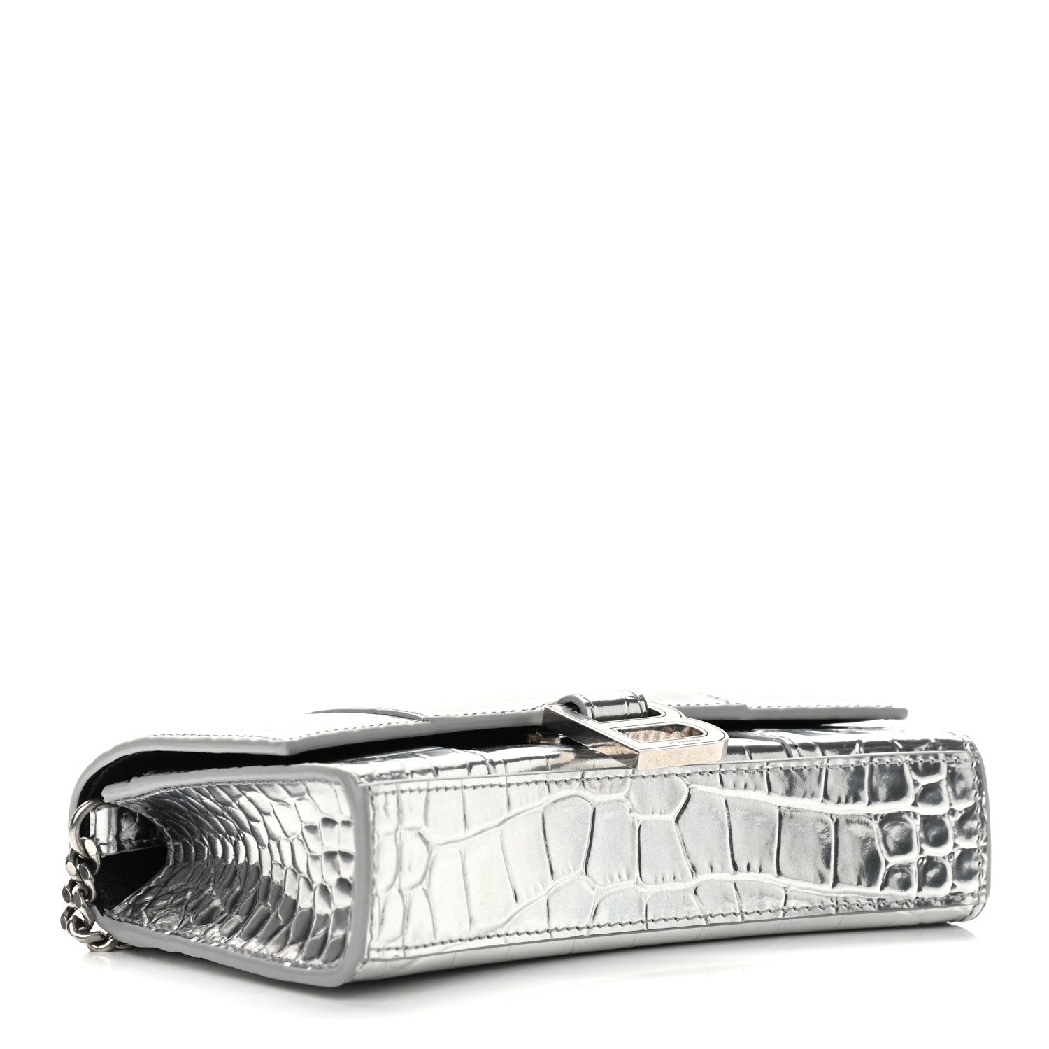 Balenciaga Metallic Calfskin Crocodile Embossed Hourglass Chain Bag Silver 4 of 8