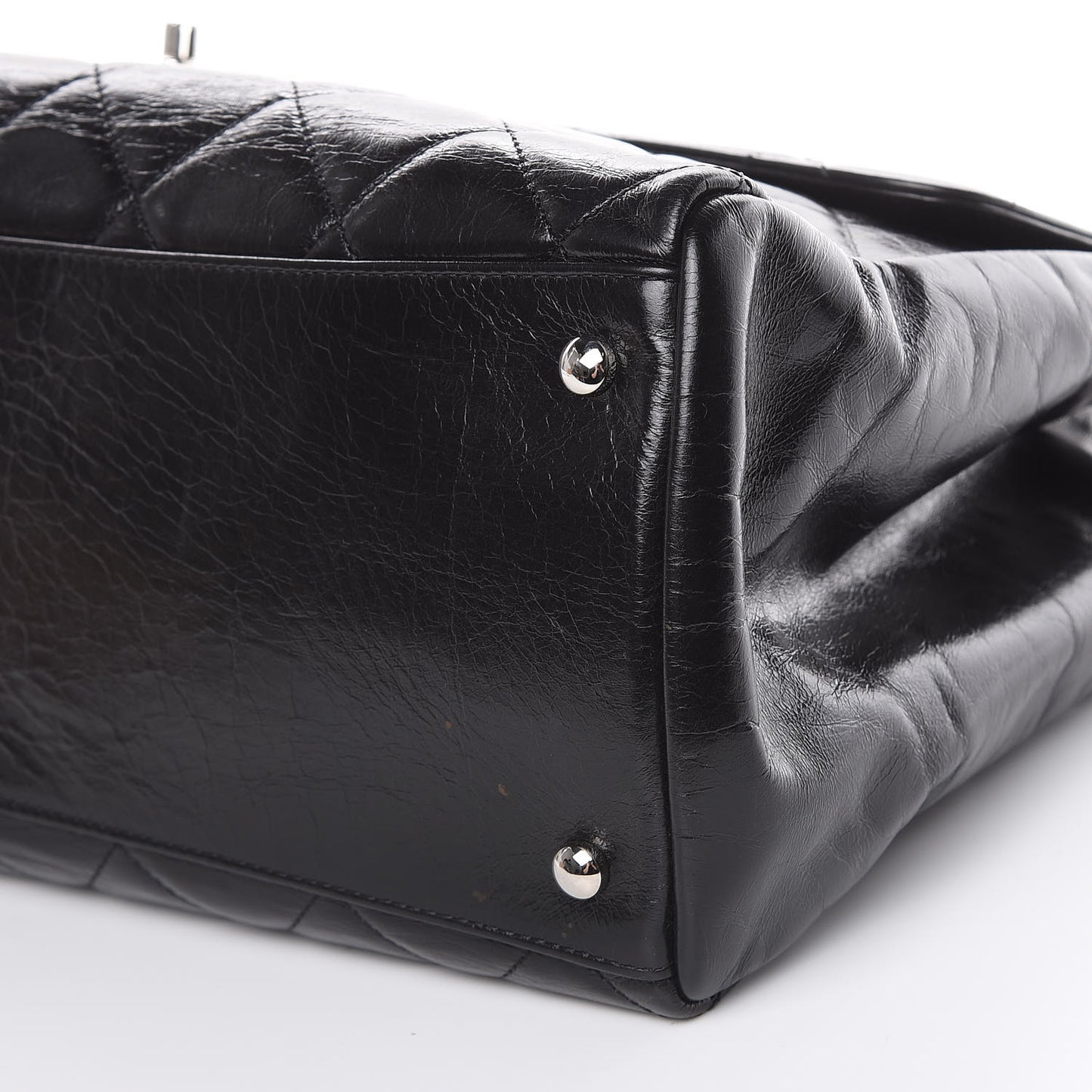Glazed Calfskin Quilted Large CC Delivery Tote Black