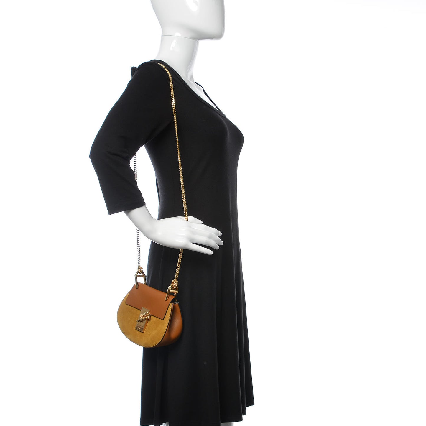Suede Smooth Calfskin Nano Drew Shoulder Bag Caramel