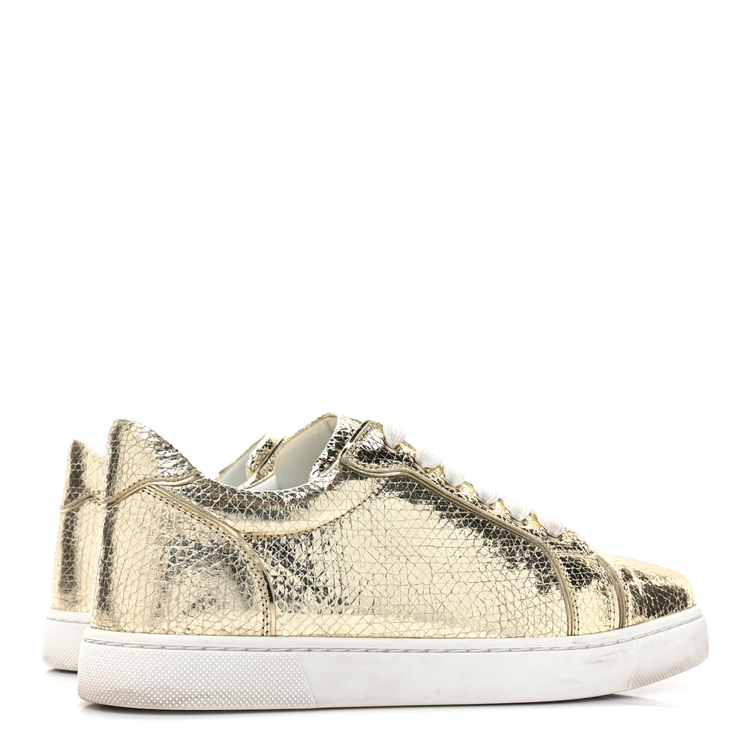 Christian Louboutin Crackled Patent Calfskin Womens Vieira Flat Sneakers 36.5 Platine 4 of 10