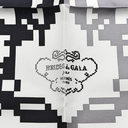 Hermes Silk Brides De Gala Pixel Pocket Square Scarf 45 White Black Gris 2 of 3