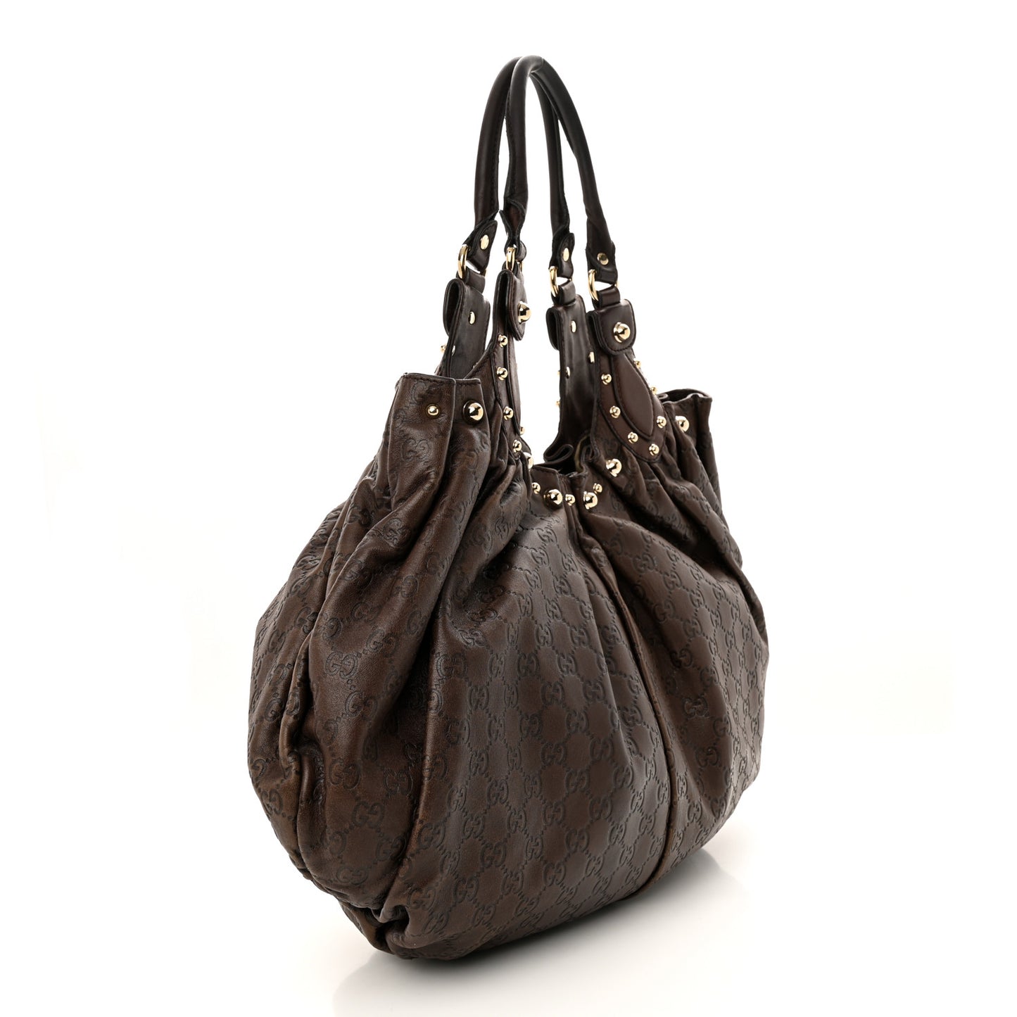 Guccissima Studded Pelham Shoulder Bag Dark Brown