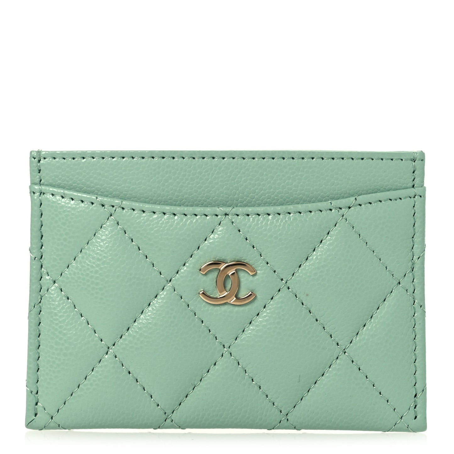 Caviar Quilted Card Holder Light Green