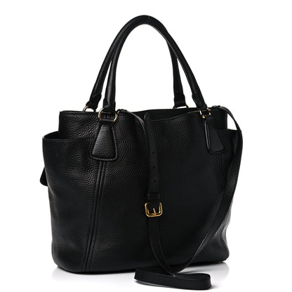 Prada Vitello Daino Side Pocket Tote Black 3 of 25