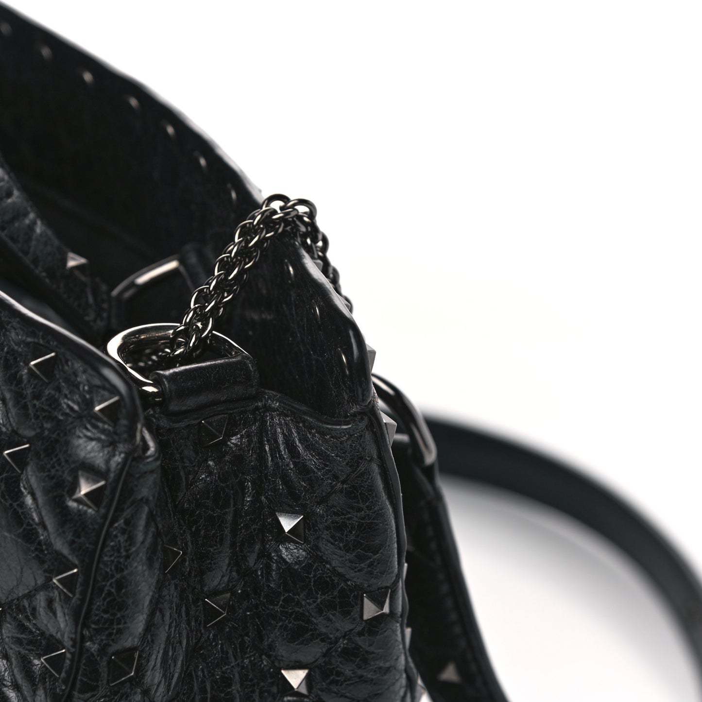 Craquele Nappa Rockstud Spike Tote Black