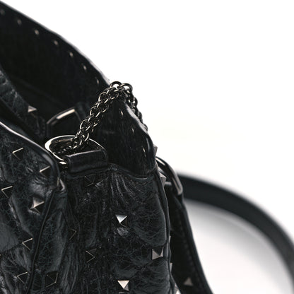 Valentino Garavani Craquele Nappa Rockstud Spike Tote Black 11 of 14