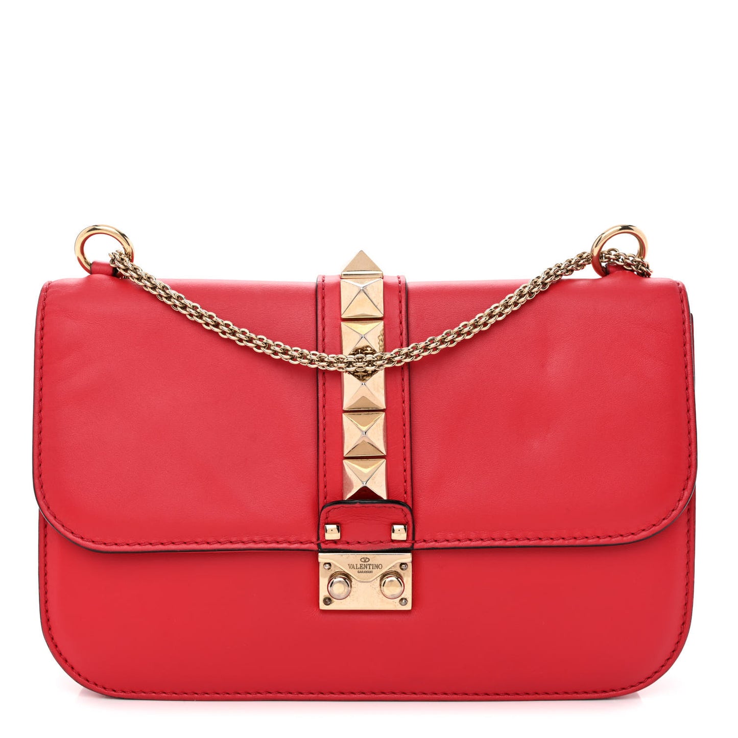 Vitello Medium Glam Lock Rockstud Flap Red