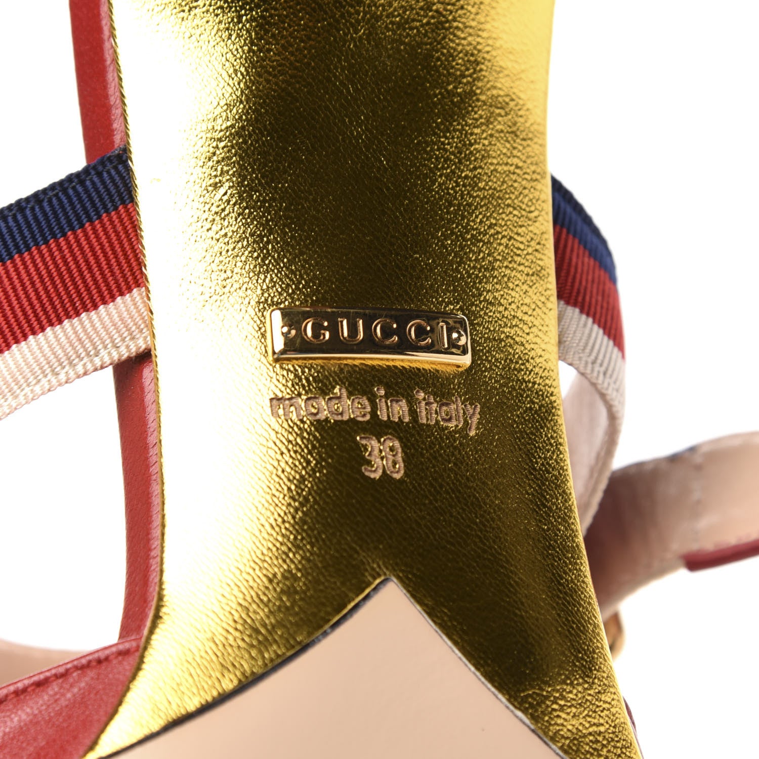Gucci Malaga Kid Grosgrain Sylvie Web Bamboo Low Heel Pumps 38 Red 7 of 8