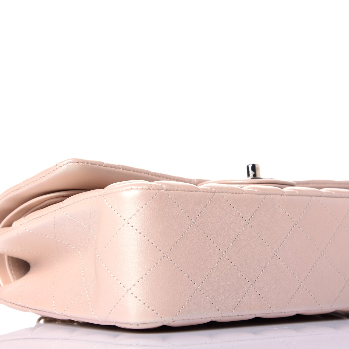 Iridescent Calfskin Quilted Medium Double Flap Beige