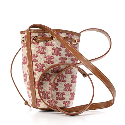 Celine Canvas Calfskin Triomphe Embroidered Bucket Bag Fox Red 3 of 9