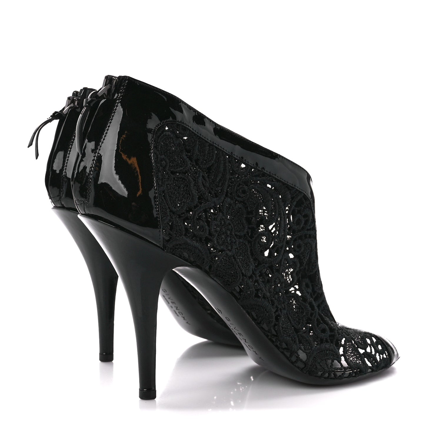 Patent Emboirdered Peep Toe Ankle Booties 41 Black