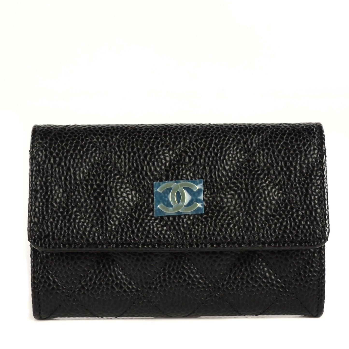 Caviar Quilted Flap Card Holder Black