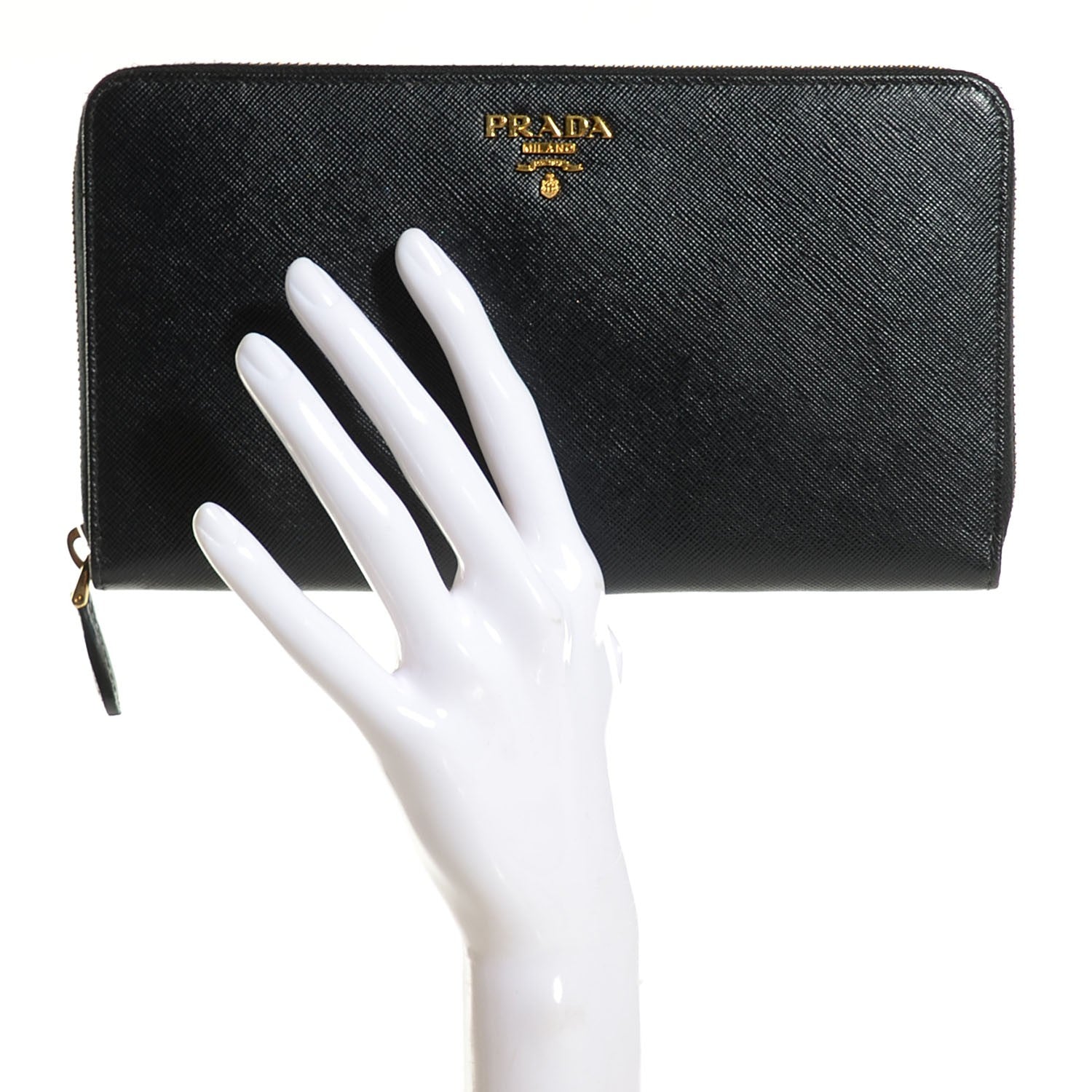 Prada Saffiano Metal Large Zip Around Travel Wallet Nero Black 2 of 9