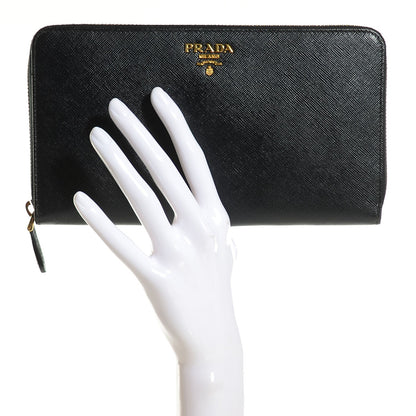 Prada Saffiano Metal Large Zip Around Travel Wallet Nero Black 2 of 9