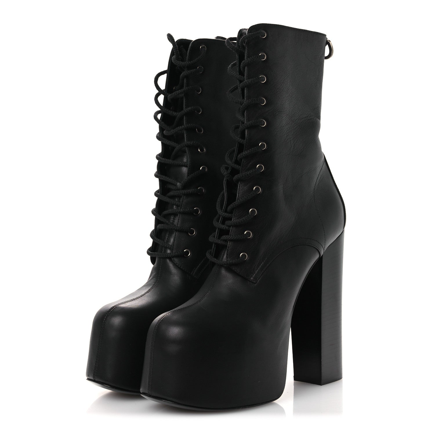 Saint Laurent Calfskin Mina Lace Up Platform Boots 40 Black 4 of 12