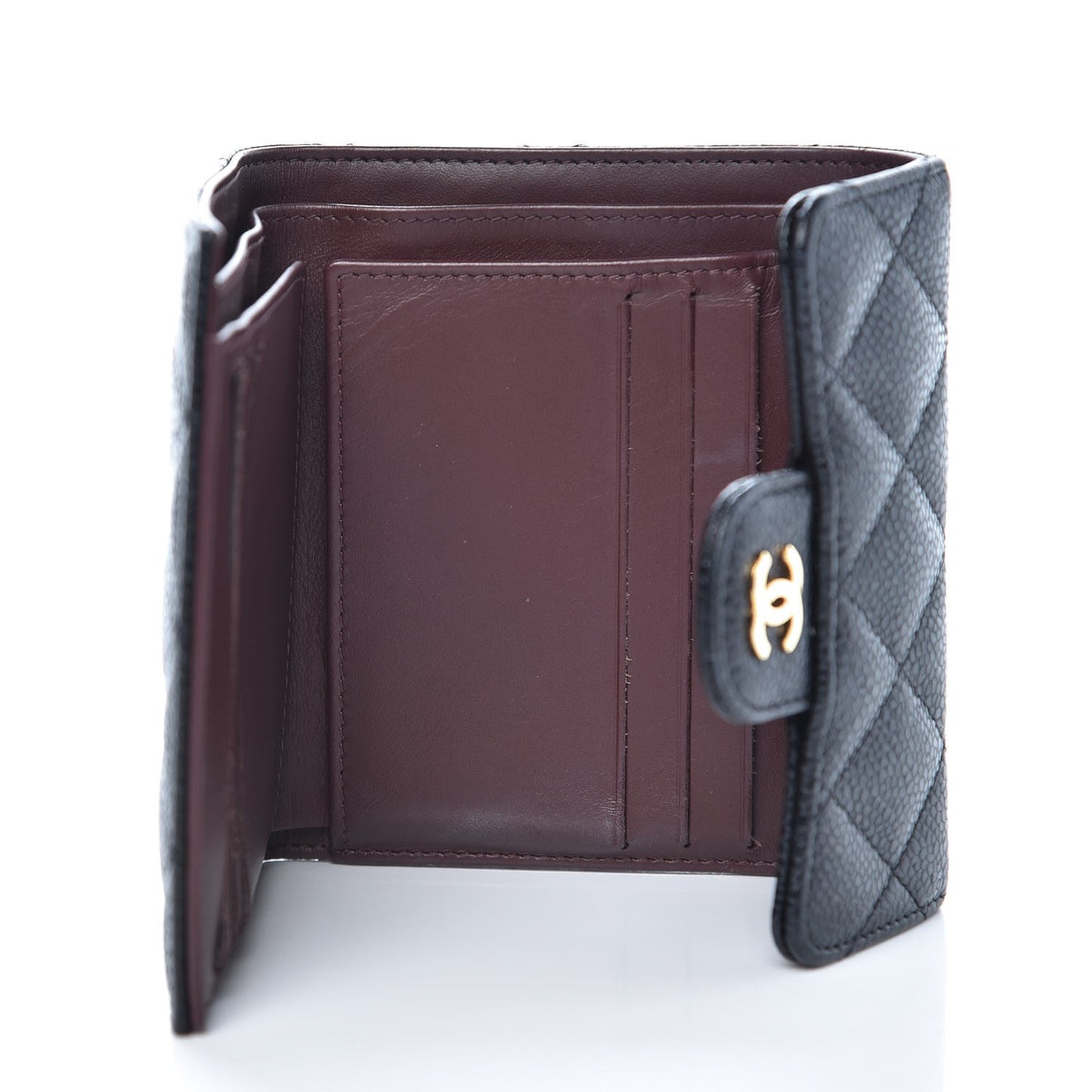 Caviar Quilted Compact Flap Wallet Black