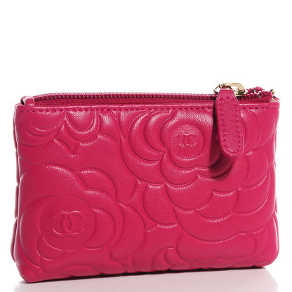 Chanel Lambskin Camellia Embossed Key Holder Case Fuchsia 3 of 8