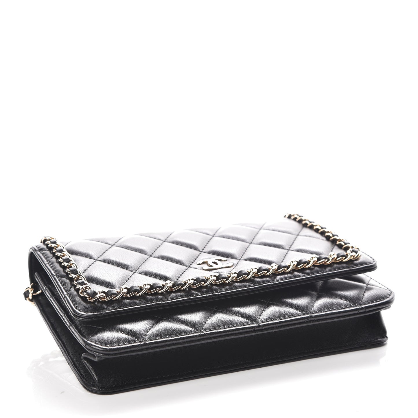 Lambskin Quilted Chain Around Wallet On Chain WOC Black