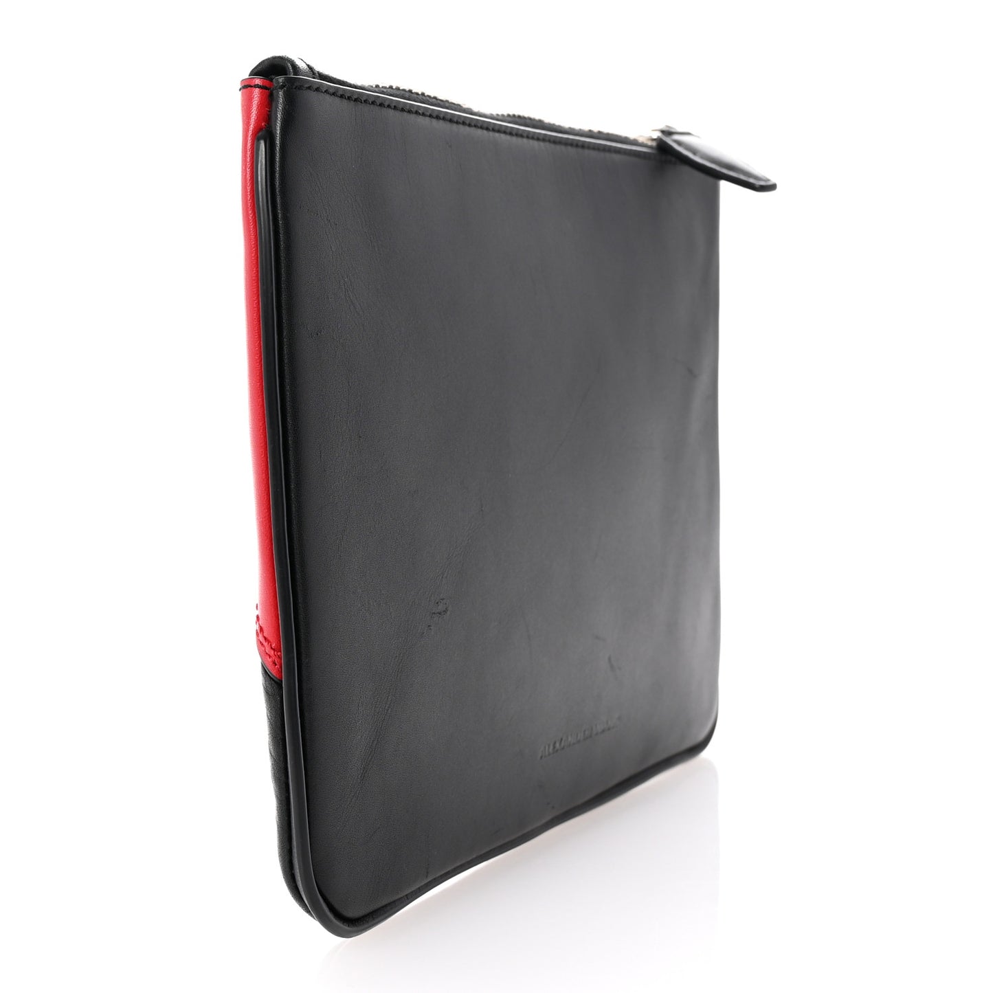 Perforated Calfskin Clutch  Black Red
