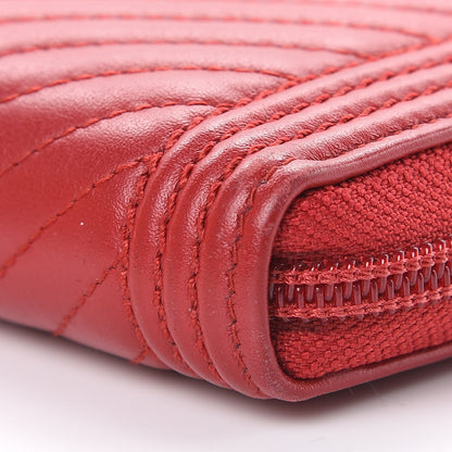 Chanel Lambskin Chevron Quilted Zip Around Boy Wallet Red 10 of 14