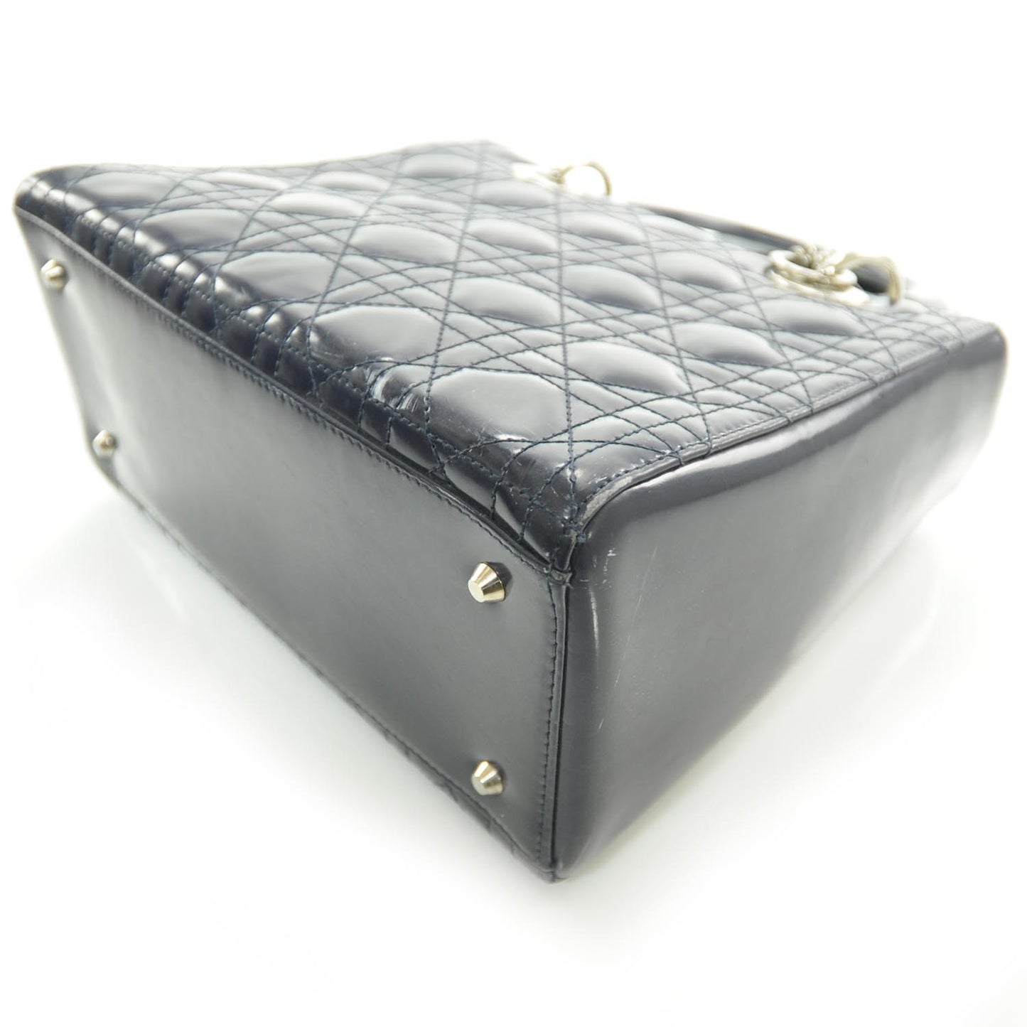 Patent Cannage Medium Lady Dior Navy Blue