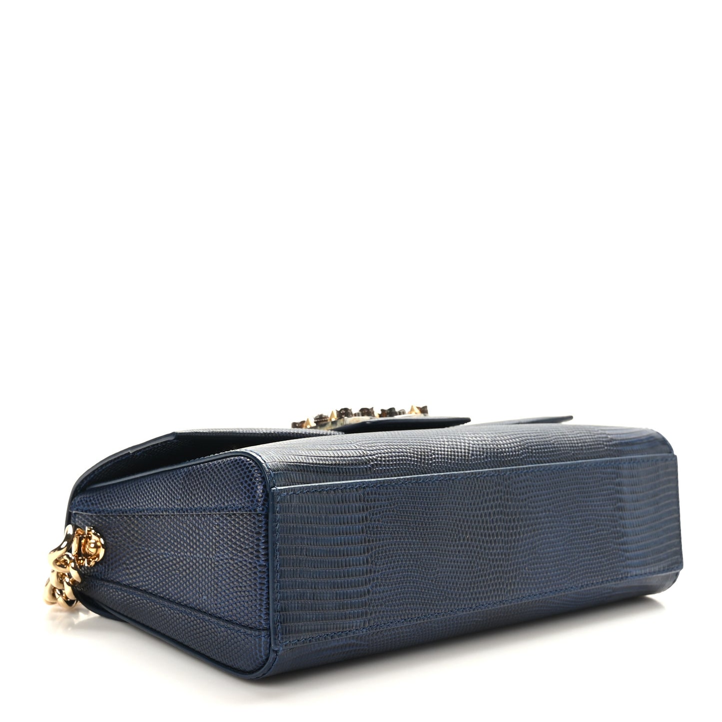 Stampa Iguana Calfskin Crystal Millennials Chain Shoulder Bag Blue