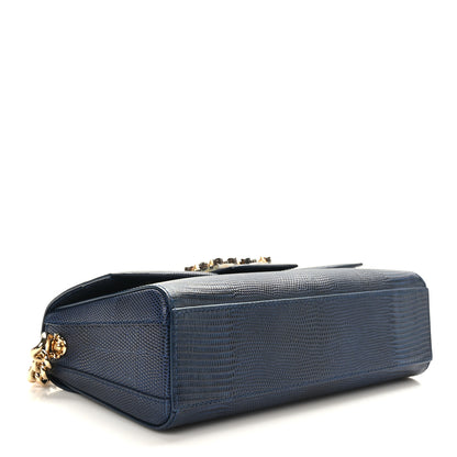 Dolce & Gabbana Stampa Iguana Calfskin Crystal Millennials Chain Shoulder Bag Blue 4 of 8