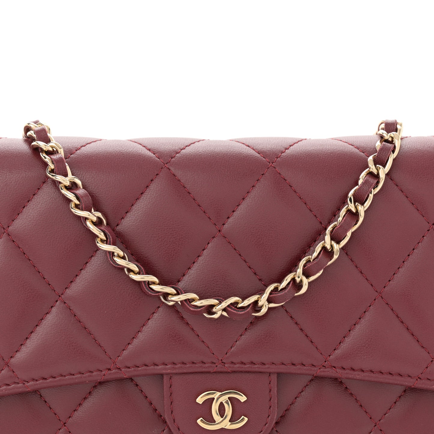 Lambskin Quilted Phone Holder Wallet on Removable Chain Burgundy