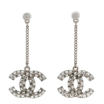 Chanel Baguette Crystal CC Drop Earrings Silver 1 of 5