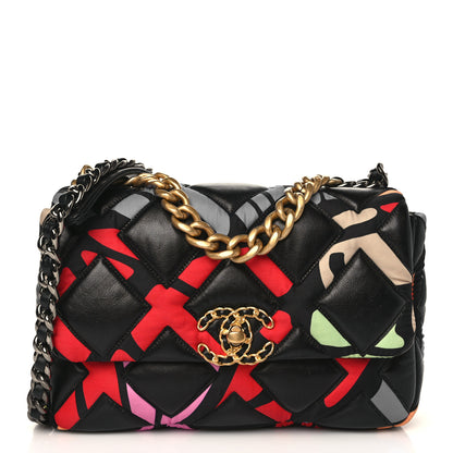 Chanel Lambskin Printed Fabric Medium Chanel 19 Flap Black Multicolor 1 of 9