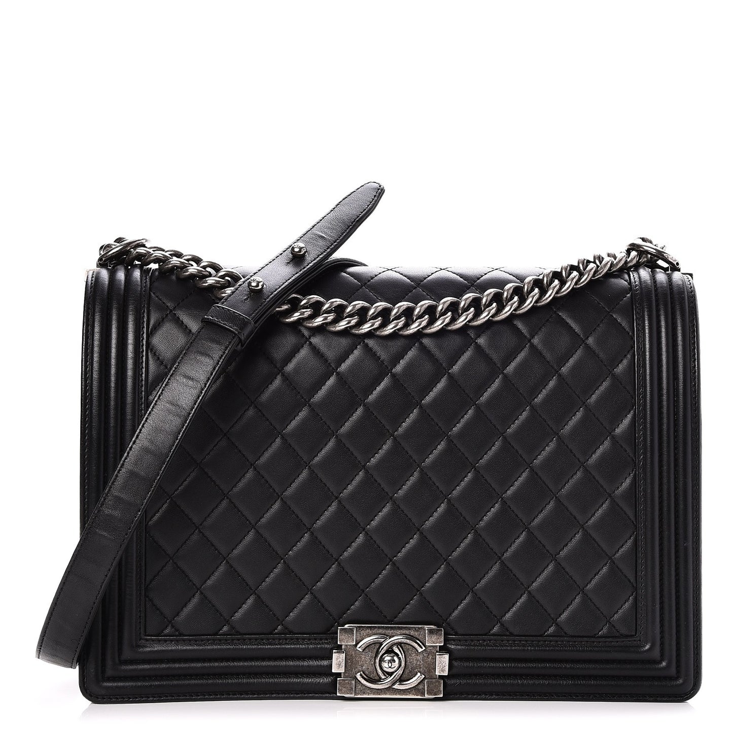Lambskin Quilted Large Boy Flap Black
