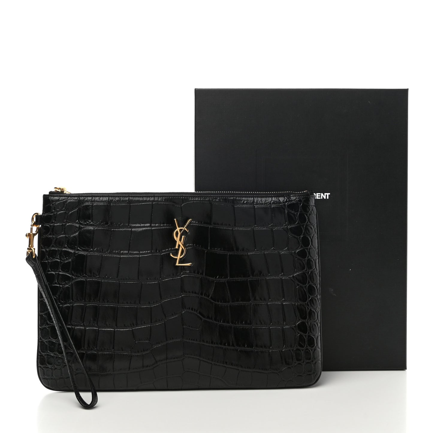 Calfskin Crocodile Embossed Tablet Pouch Black